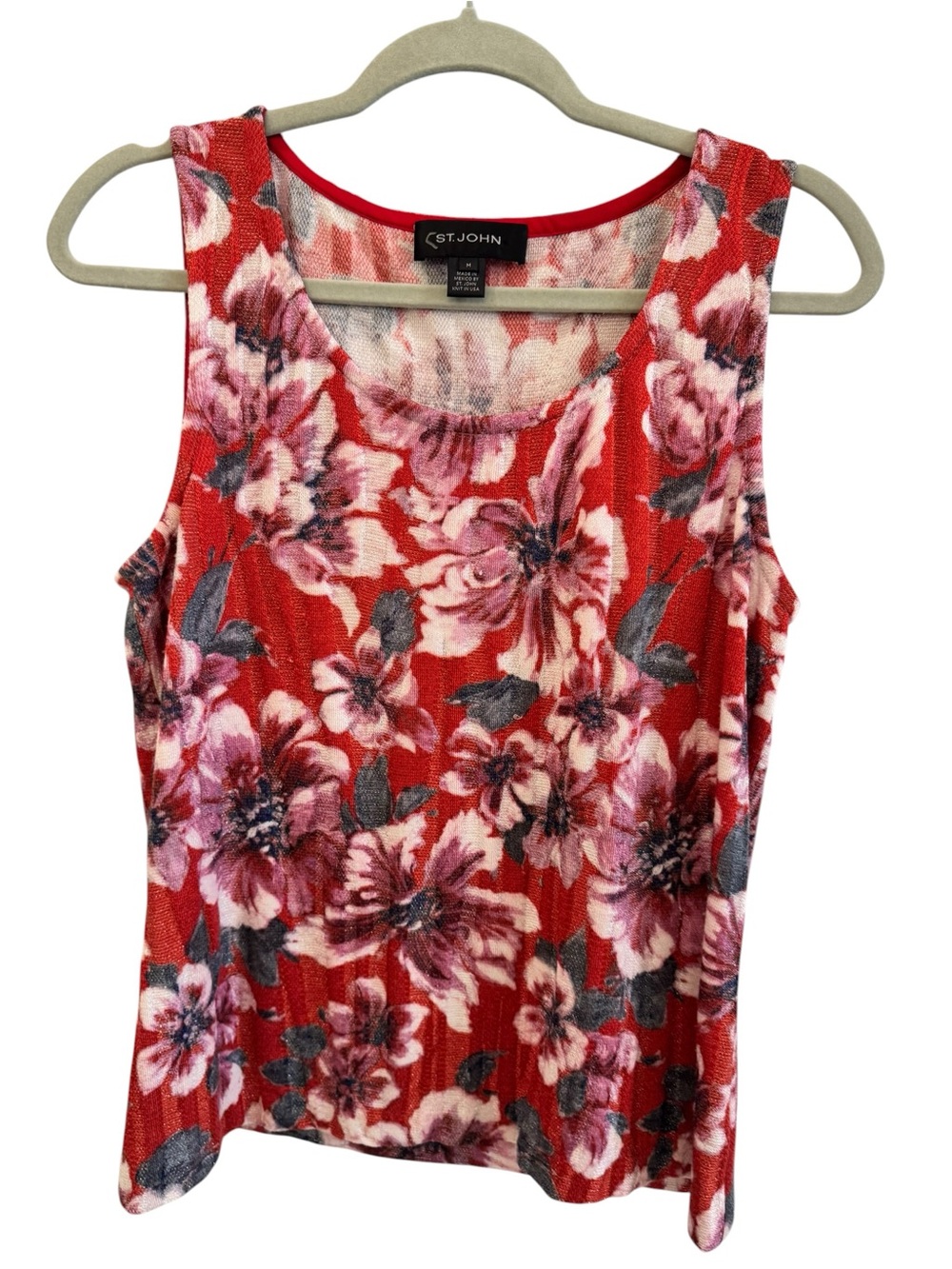 St. John knit sleeveless floral top, size medium
